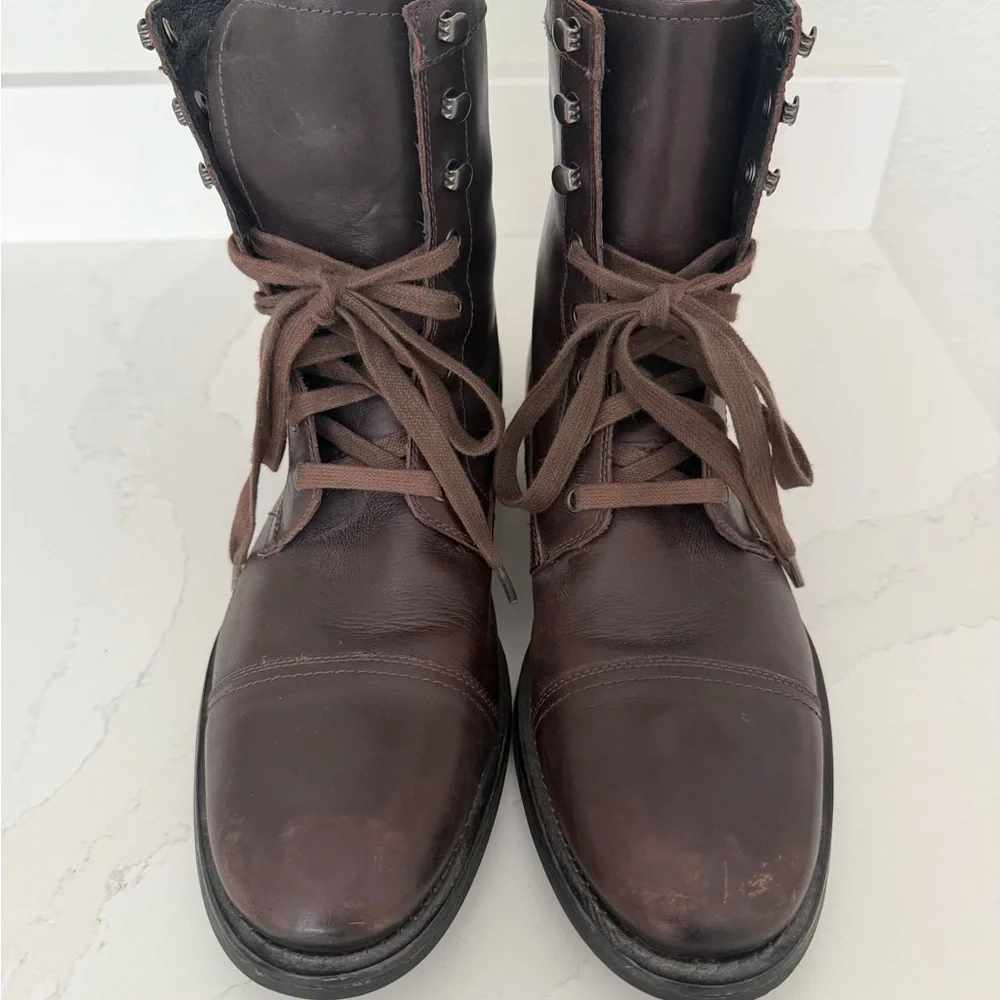 Kenneth Cole New York Dark Brown Leather Lace-Up Combat Boots